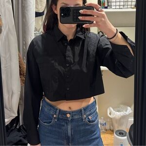 Forever 21 Black Cropped Button-Down Shirt